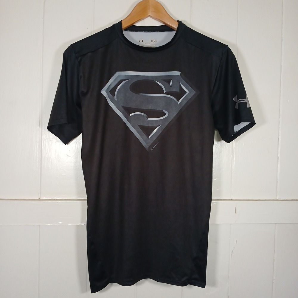 Under Armour x Superman Shirt Mens L Alter Black HeatGear Compression 1244399